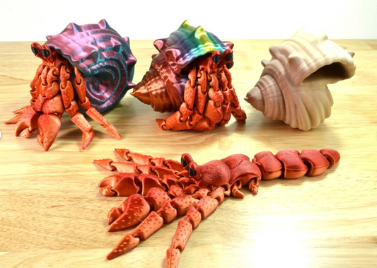 3D-Printed Articulating Hermit Crabs – Unique Collectibles with Random Shell Colors